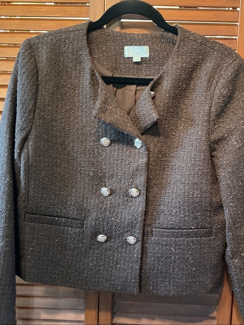 LOFT Brown Tweed Double-Breasted Blazer